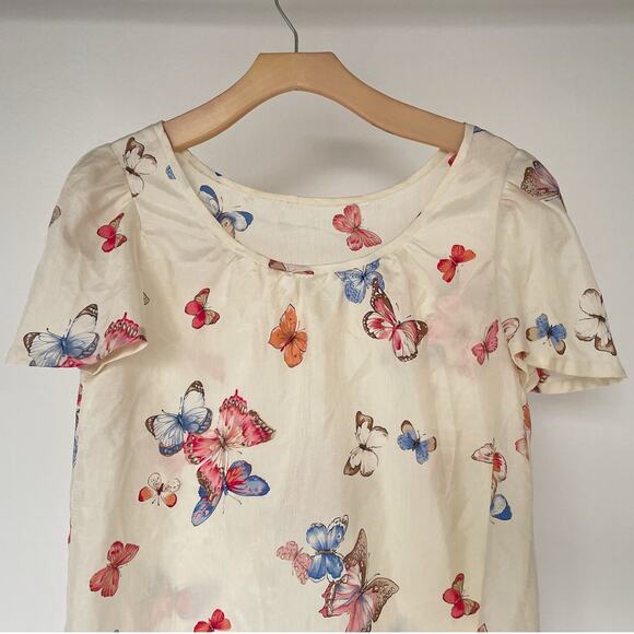 Vintage Silk Butterfly Fairy Top / Sz S/M / Flutter Sleeves Handmade Boxy Cut - Picture 3 of 8